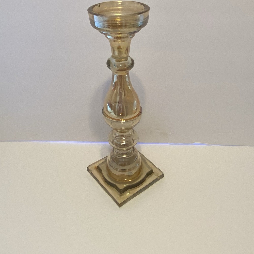 Vintage Orange Iridescent Candle Holder Segmented‎ Glass Pillar Taper 12" Tall